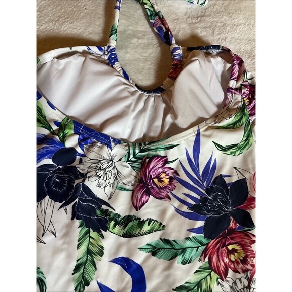 Hapari Tropic Sport Tankini Top Womens Small Green Tropical Floral Halter Swim - Picture 9 of 9